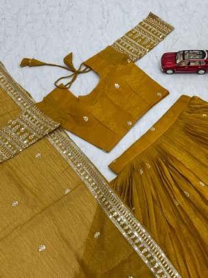 Pure Gold Crush Embroidered Lehenga Choli With Heavy Sequence Work Dupatta