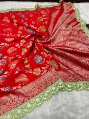 Pure Khadi Georgette Fabric Green  Clour Saree