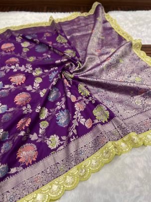 Pure Khadi Georgette Fabric Pista  Clour Saree