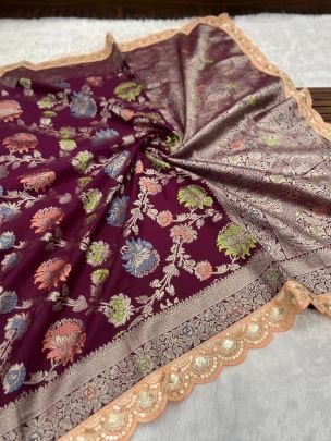 Pure Khadi Georgette Fabric Rust Orange Clour Saree