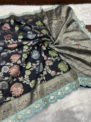 Pure Khadi Georgette Fabric Sky Blue Clour Saree