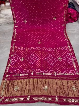 Pure Lagdi Patta Rani Pink Bandhej Saree