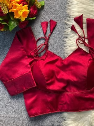 Pure Malai Satin  Fabric Red Colour Blouse