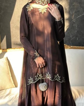 Pure Natural Crap Moti Work Farsi Salver Suit