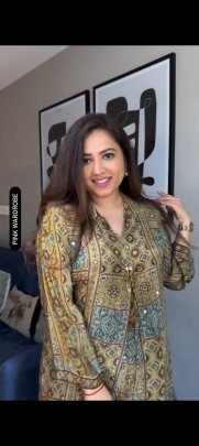 Pure Natural Crepe Ajrakh Print Mirror Work Set with Palazzo with Mehendi colour