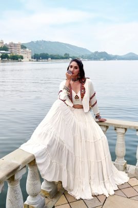 Pure Rayon White Fully Flair Lehenga Choli for Navatri 