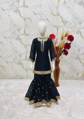 Pure Silk Black Colour Kids Sharara Suit