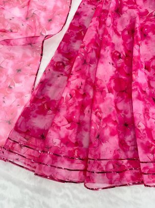 Pure Silk Organza Pink Colour Lehenaga