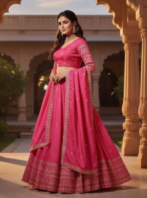 Pure Simmer Pink Tissue Silk Gotta Work Chaniya Choli With 4 Meter Flare And Heavy Canvas