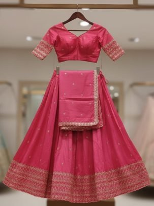 Pure Simmer Pink Tissue Silk Gotta Work Chaniya Choli With 4 Meter Flare And Heavy Canvas
