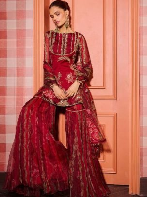 Pure Tabby Silk  Hand Sequins Work  Sharara Suit