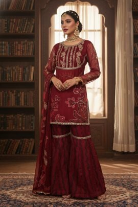 Pure Tabby Silk  Hand Sequins Work  Sharara Suit