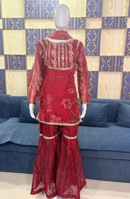 Pure Tabby Silk  Hand Sequins Work  Sharara Suit