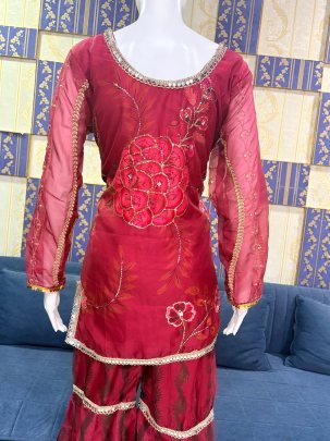 Pure Tabby Silk  Hand Sequins Work  Sharara Suit