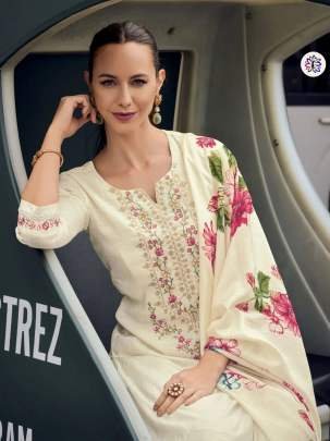 Pure Viscose Jacquard White Top With Bottom And Silk Crepe Dupatta