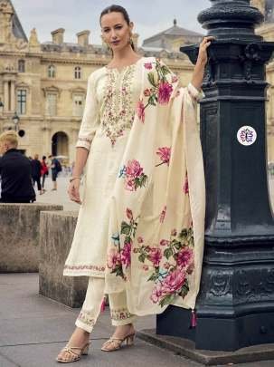 Pure Viscose Jacquard White Top With Bottom And Silk Crepe Dupatta