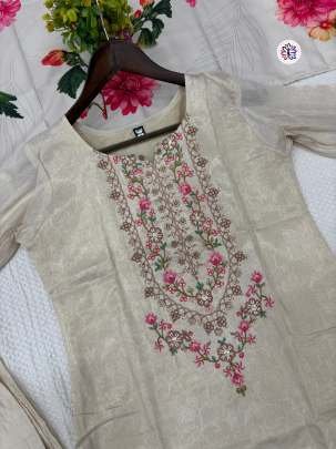 Pure Viscose Jacquard White Top With Bottom And Silk Crepe Dupatta