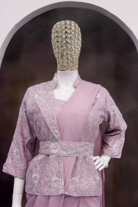 Purple Colour Ready To Wear Saree With Jacket