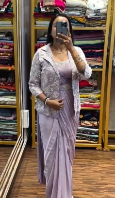 Purple Colour Ready To Wear Saree With Jacket