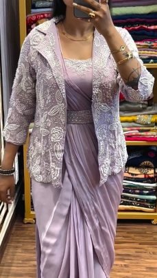 Purple Colour Ready To Wear Saree With Jacket