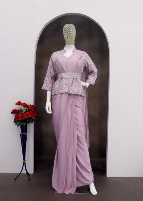 Purple Colour Ready To Wear Saree With Jacket