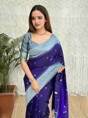 Purple Colour Party Wear With Zari Border Saree