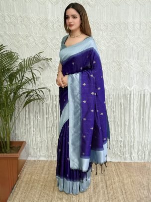 Purple Colour Party Wear With Zari Border Saree