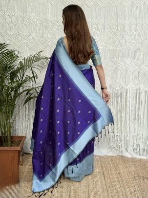 Purple Colour Party Wear With Zari Border Saree