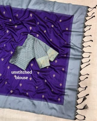 Purple Colour Party Wear With Zari Border Saree