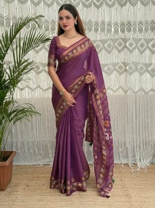 Purple Cotton Fabric Saree With Zari Jacquard Work