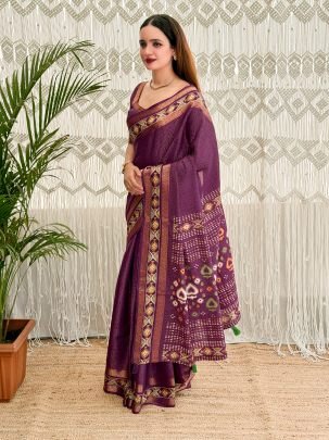 Purple Cotton Fabric Saree With Zari Jacquard Work