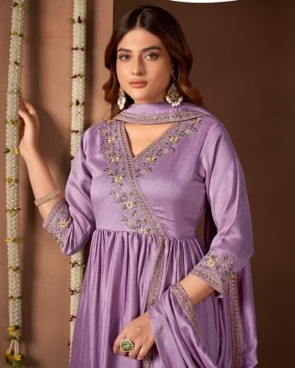 Purple Embroidered Anarkali Suit Set
