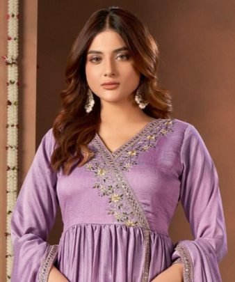 Purple Embroidered Anarkali Suit Set