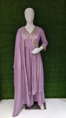 Purple Embroidered Anarkali Suit Set
