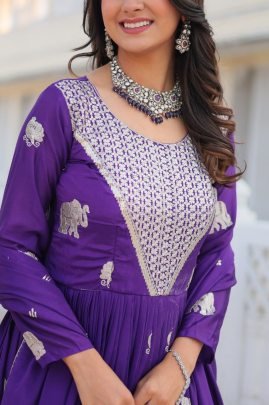 Purple Embroidered Gown With Dupatta