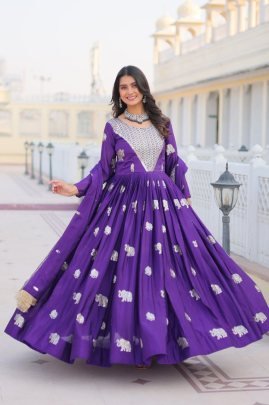 Purple Embroidered Gown With Dupatta