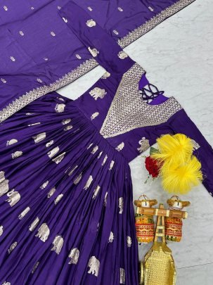 Purple Embroidered Gown With Dupatta
