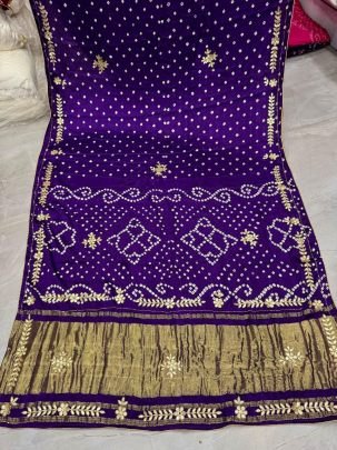 Purple Gaji Silk Bandhej Saree With Original Lagdi Patta 