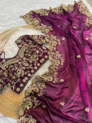 Purple Glam Glow Satin Saree