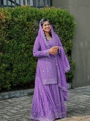  Purple Glam heavy Georgette Kurti Plazzo Set