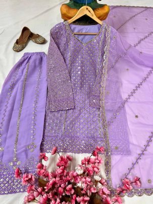 Purple Glam heavy Georgette Kurti Plazzo Set