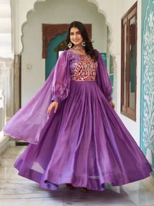 Purple Premium Fendy Silk Gown