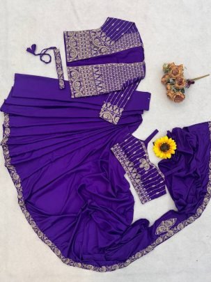 Purple Ready to Wear Heavy  Silk Saree with Embroidered Jacket  Belt And Stitched Blouse