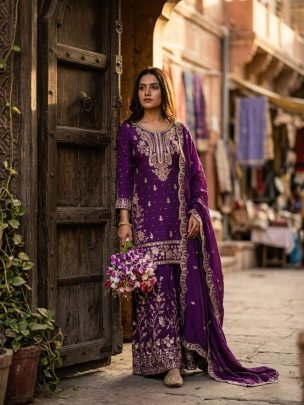 Purple NC Satin Silk Sharara Set With Dupatta For Festive
