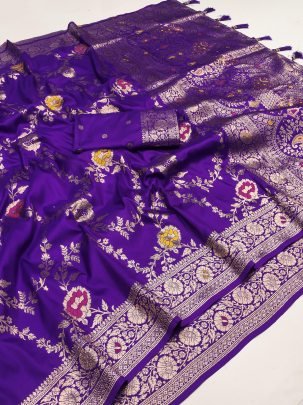 Purple Soft Banarasi Silk Saree With Swan Zari Weaving And Tassel Pallu