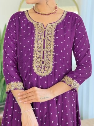 Purple Vichitra Silk with Cotton Lining Ready Made Suit