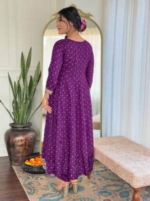 Purple Vichitra Silk with Cotton Lining Ready Made Suit