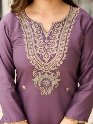 Purple Viscose Kurta Set With Jacquard Dupatta
