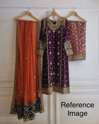 Purple Zari Work Kurti Palazzo Set With Red Dupatta