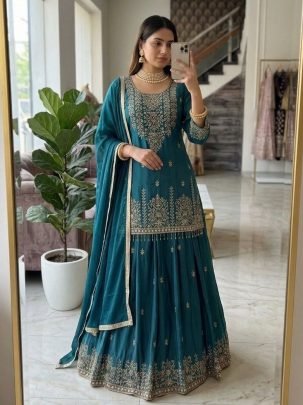Rama Cinon Silk Embroidery Work Lehenga Suit